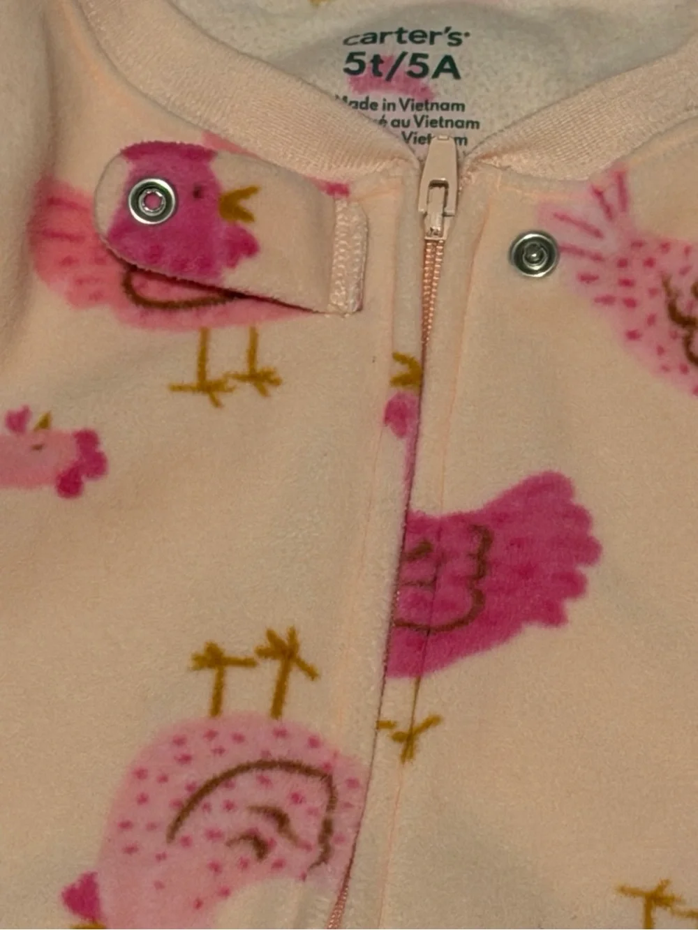 Carter’s Girls Fleece Footed Pajamas Pink Chicken Print Zip Sleeper 5T